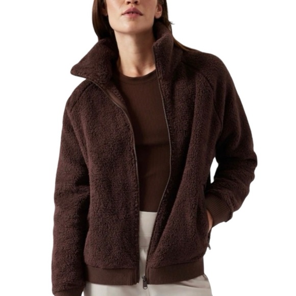 Athleta Jackets & Blazers - Athleta Brown Tugga Sherpa Fleece Zipper Front Cozy Plush Jacket Women’s Medium